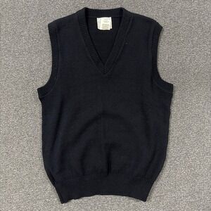 Vintage Dennis Sweater Vest Unisex Small Navy Good V-Neck Acrylic Knit School